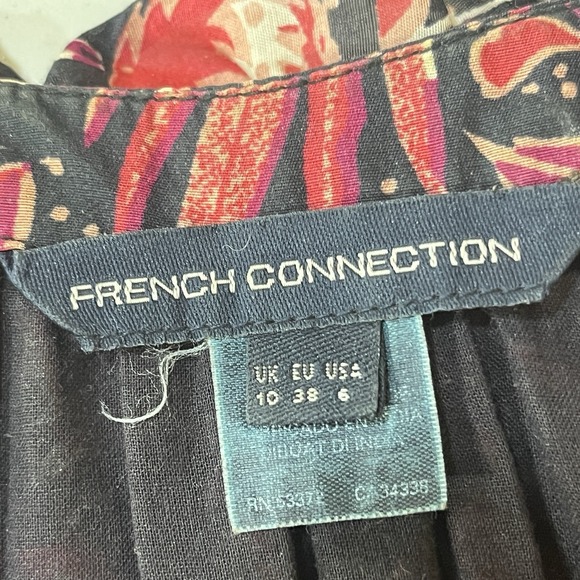 French Connection Sz 6 Floral Mini Dress Side Ties Ruffle Neckline Cottagecore - Picture 11 of 14